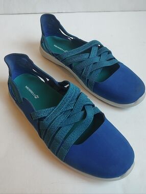 Merrell Atlantis Mary Jane Blue Flats Elastic Straps Walking Comfort Slip On 10